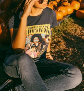 hendrix tee shirt on girl by pumpkins